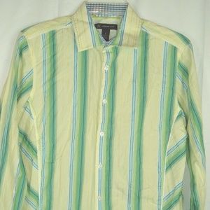 Long Sleeve Shirt Green blue striped Button Front